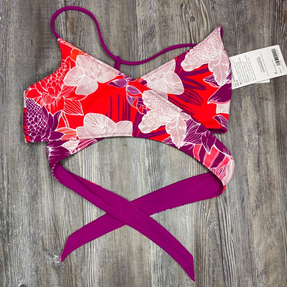 Athleta Womens Reversible Swim Wrap Bikini Floral Lycra Spandex Size S Small
